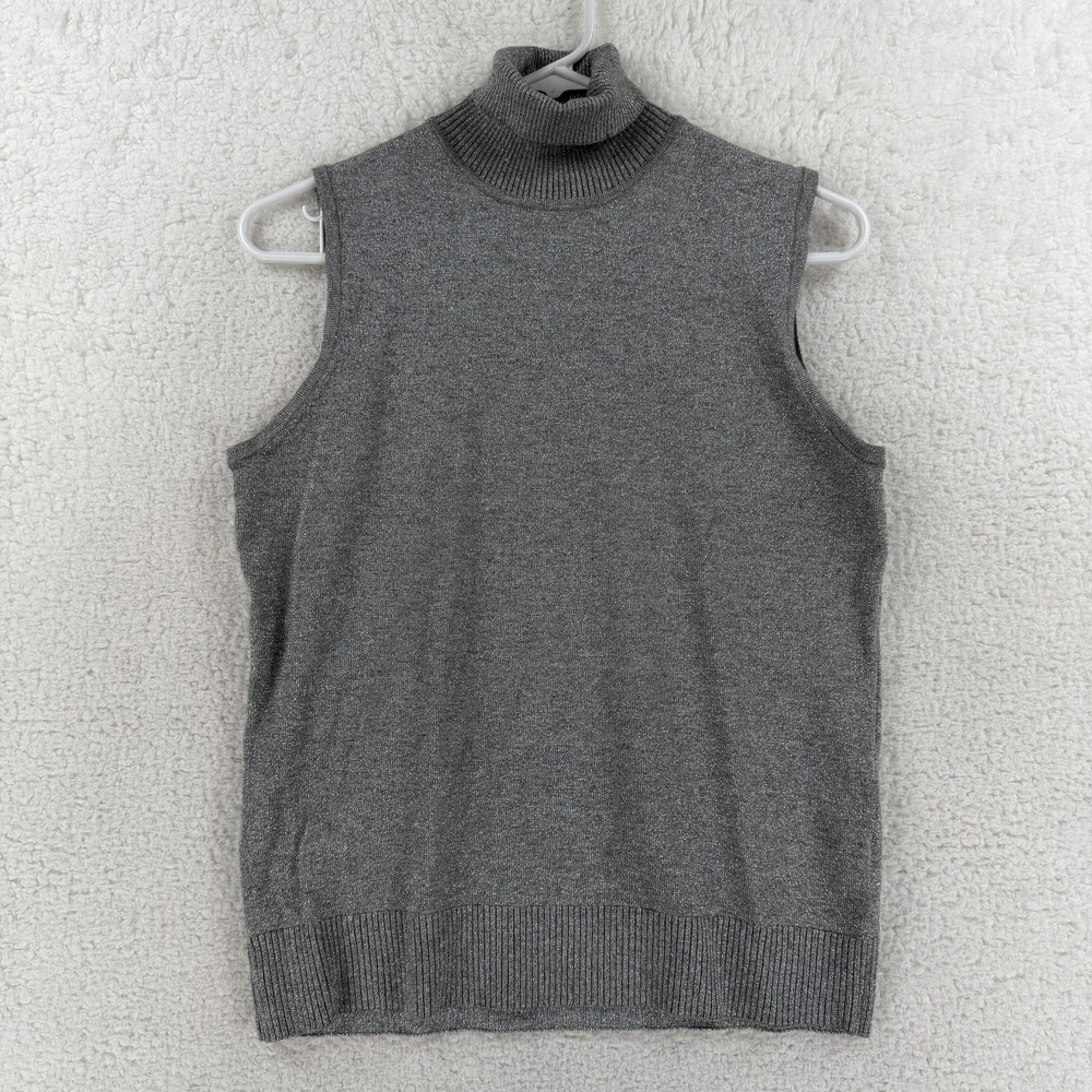 Cable & Gauge Sweater Vest Womens Large Heather Gray‎ Turtleneck Knit Lurex NWT